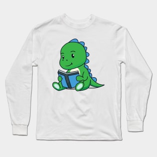 Cute Green Dinosaur Reading book - Dinosaur Lover Long Sleeve T-Shirt